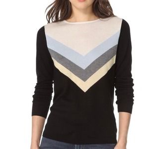 L'agence Black Cashmere Wooln Pullover Sweater Size XS Blue Gray Chevron Stripes